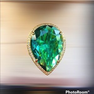 Big Green Zircon Ring Sz 9